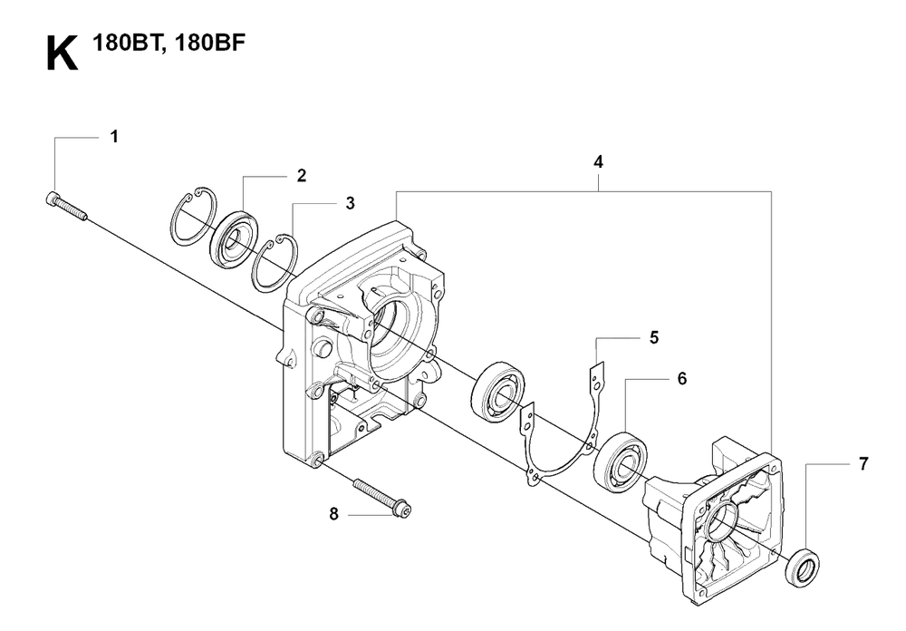 Crankcase Diagram and Parts List for 180BT 20084000001 & Above Husqvarna Leaf Blower / Vacuum