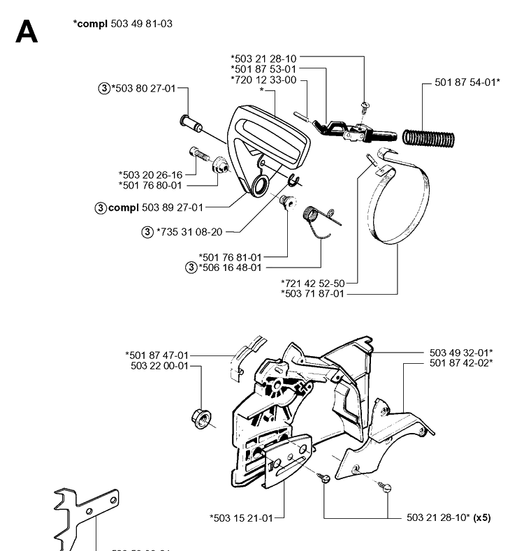 Chain Brake Diagram and Parts List for 55 (RANCHER)(20001900001-20051400000) Husqvarna Chainsaw
