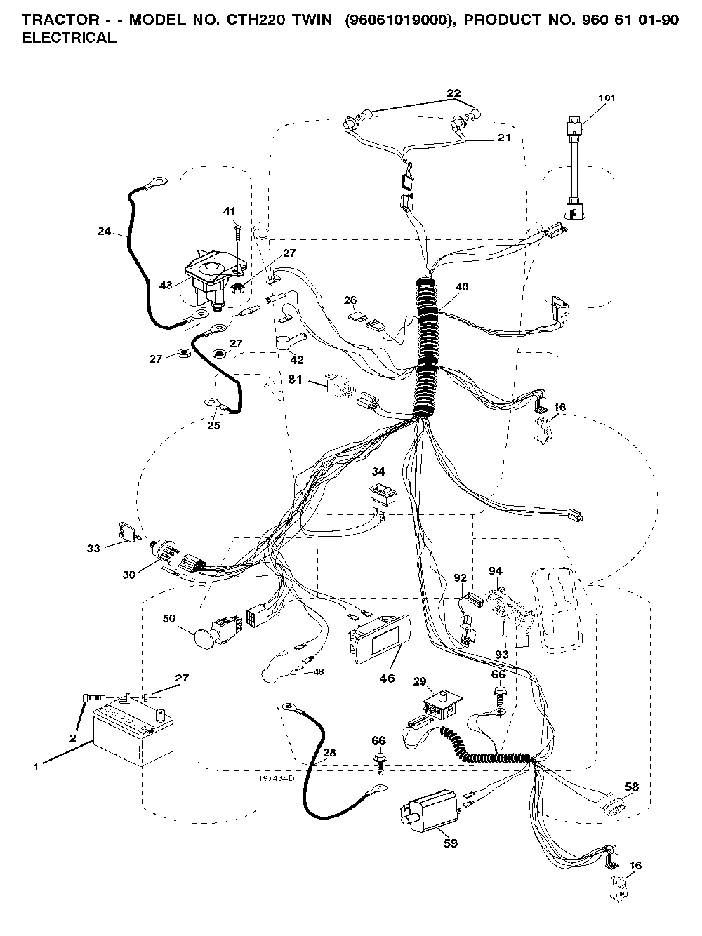 Electrical Diagram and Parts List for CTH220TWIN (96061019000)(2007-02) Husqvarna Lawn Tractor