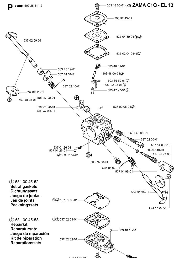 Carburetor Details Diagram and Parts List for 325HE3 (X-SERIES)(20011800001-20040100000) Husqvarna Hedge Trimmer