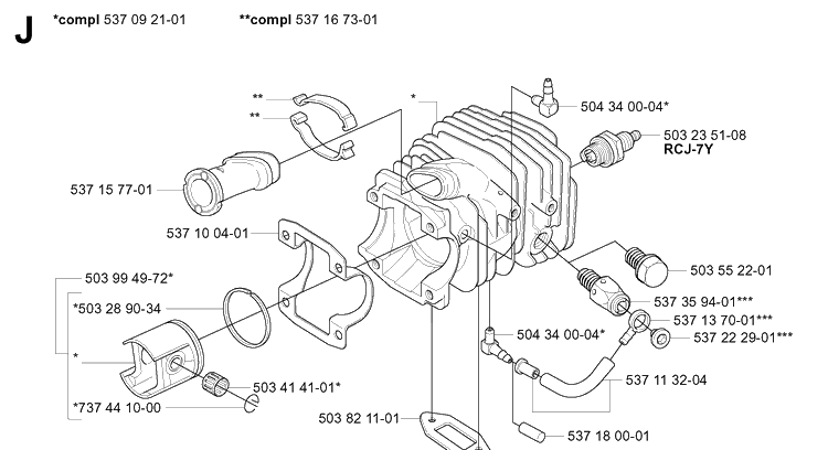 Cylinder Piston Diagram and Parts List for 338XPT 20060100001-20063600000 Husqvarna Chainsaw
