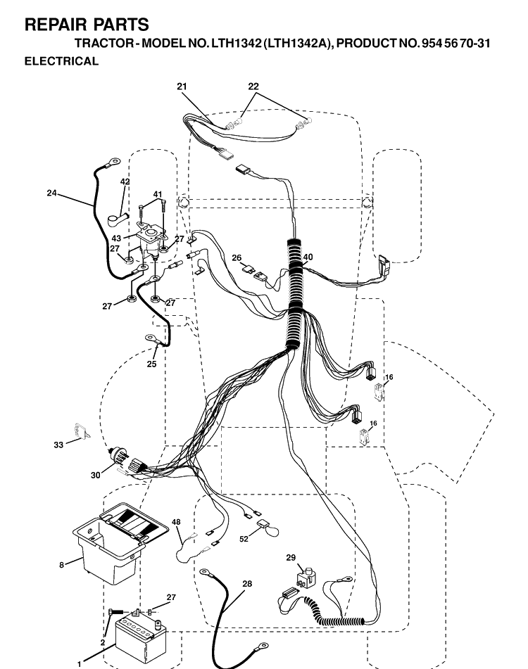 Electrical Diagram and Parts List for LTH1342-LTH1342A 2000-12 Husqvarna Lawn Tractor
