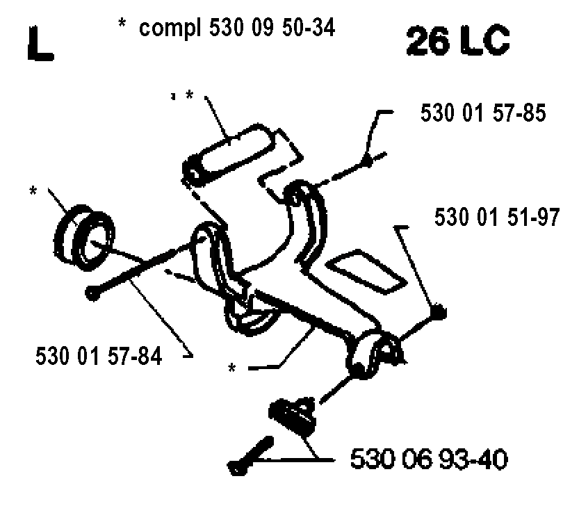 Handle Diagram and Parts List for 23LC 19931800001 & Above Husqvarna Trimmer