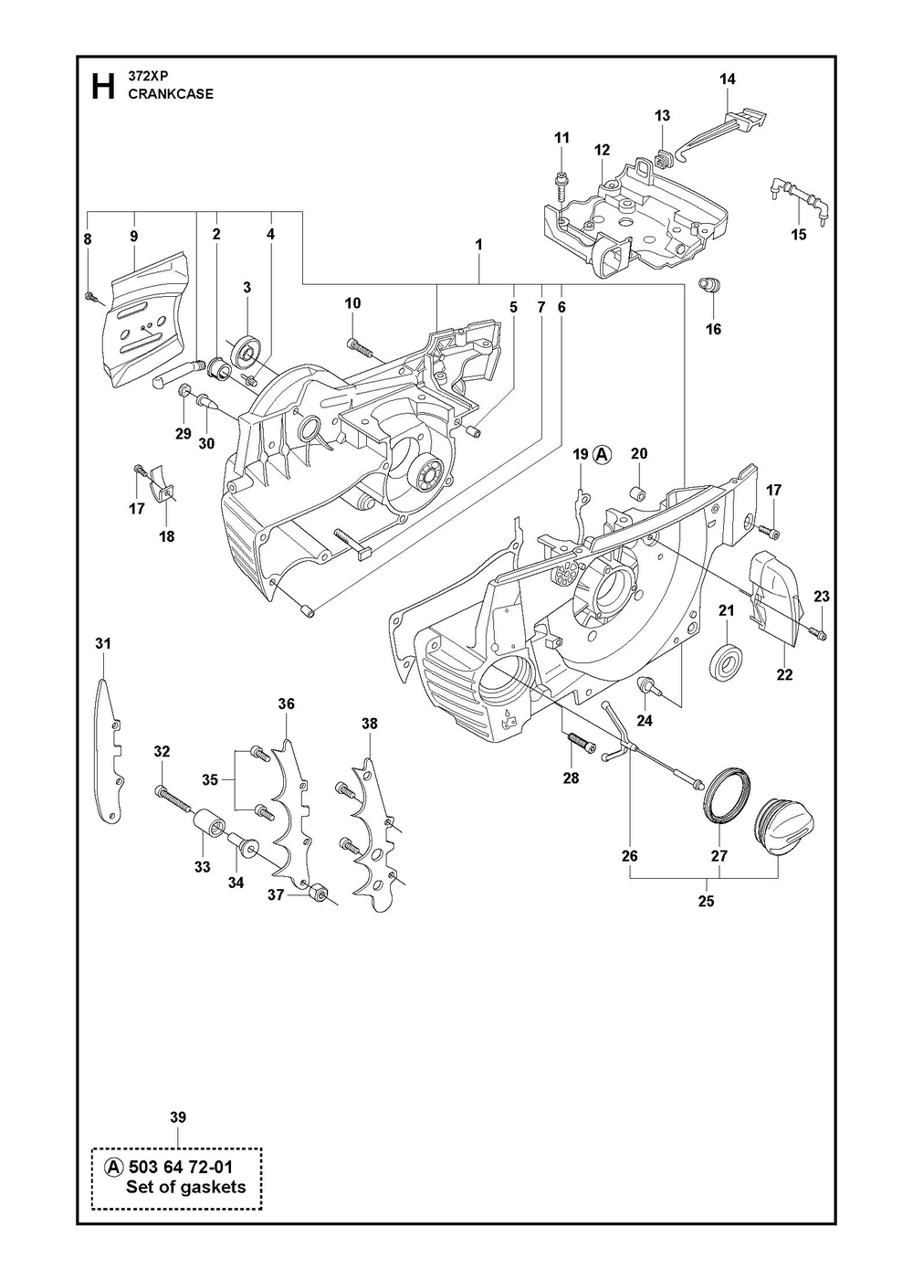 Crankcase Diagram and Parts List for 372XP-372XPG 372 XP W - 372 XP GW Husqvarna Chainsaw