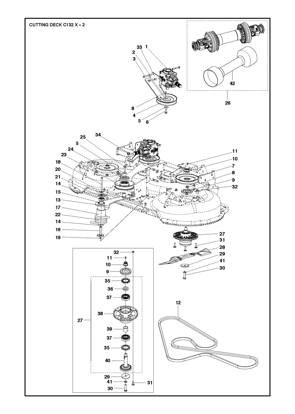 52/132cm Cutting Deck Diagram and Parts List for 132XP500D  Husqvarna Lawn Tractor Accessories