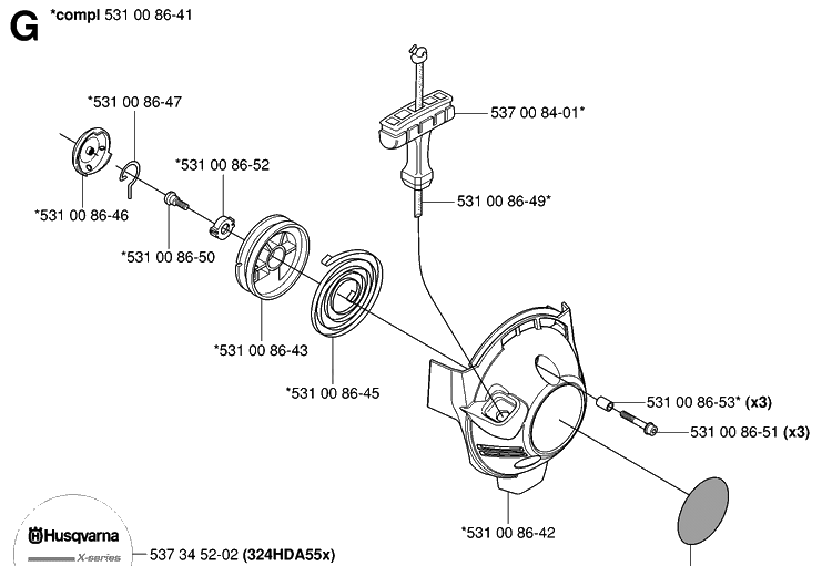 Starter Diagram and Parts List for 324HDA55 (X-SERIES)(20053600001-Current) Husqvarna Hedge Trimmer