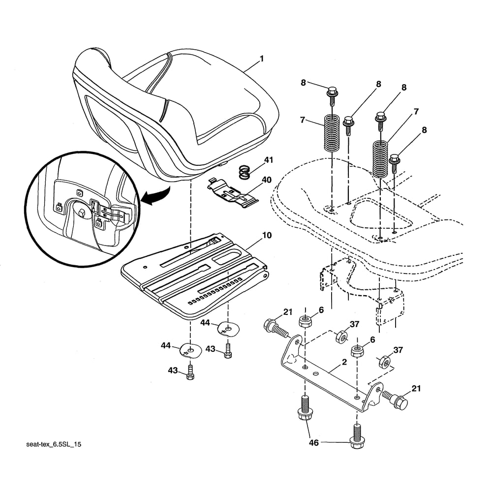 Seat Assembly Diagram and Parts List for 96043027300  Husqvarna Lawn Tractor