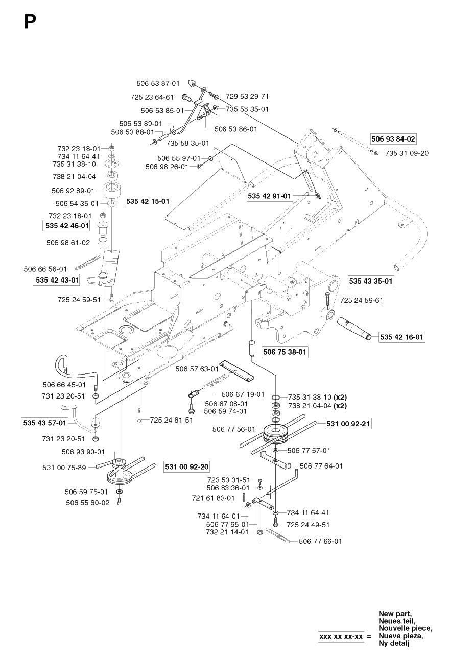 Frame Diagram and Parts List for PF21 2002-03 Husqvarna Lawn Tractor