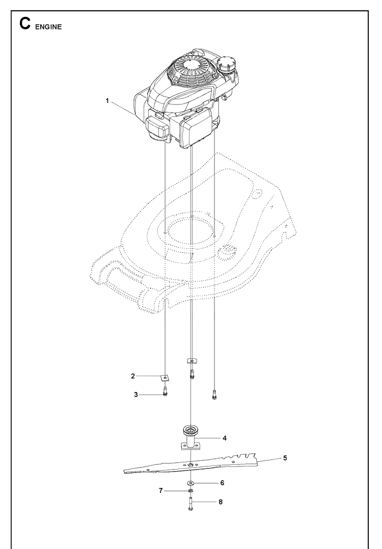 Engine And Cutting Equipment Diagram and Parts List for L221A 96799300100 Husqvarna Lawn Mower