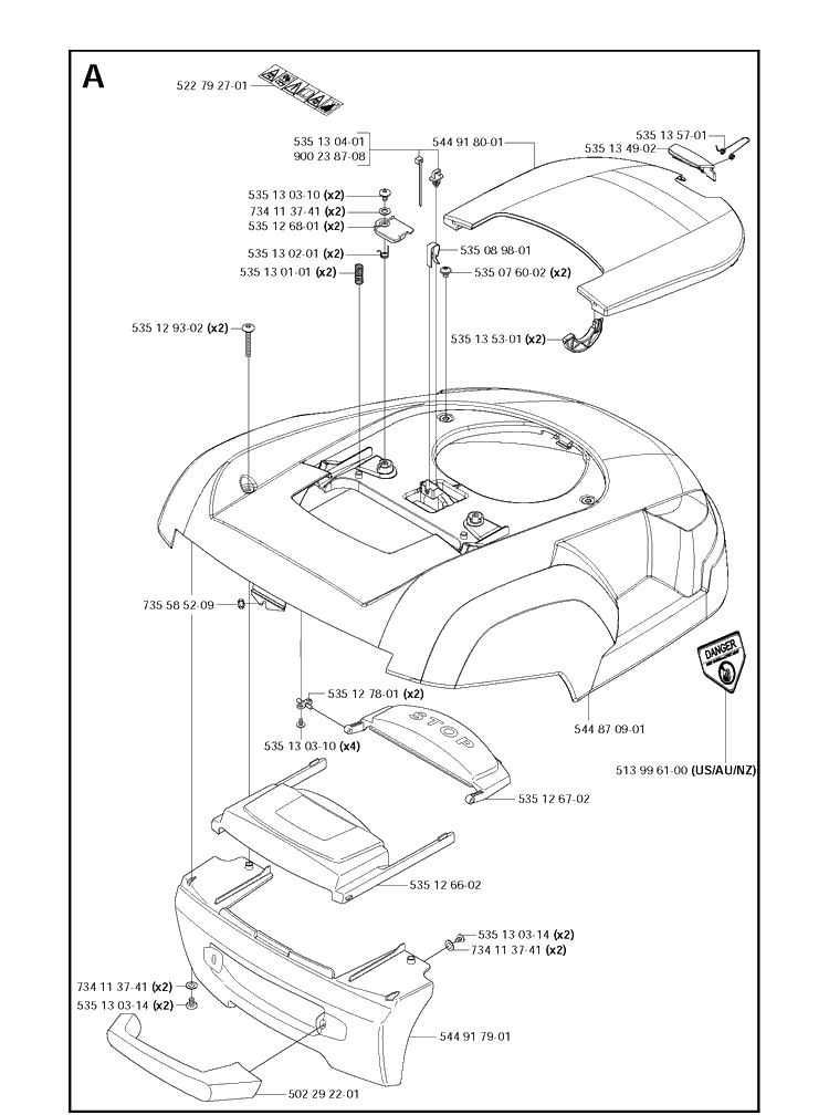 Cover Diagram and Parts List for 210C  Husqvarna Lawn Mower