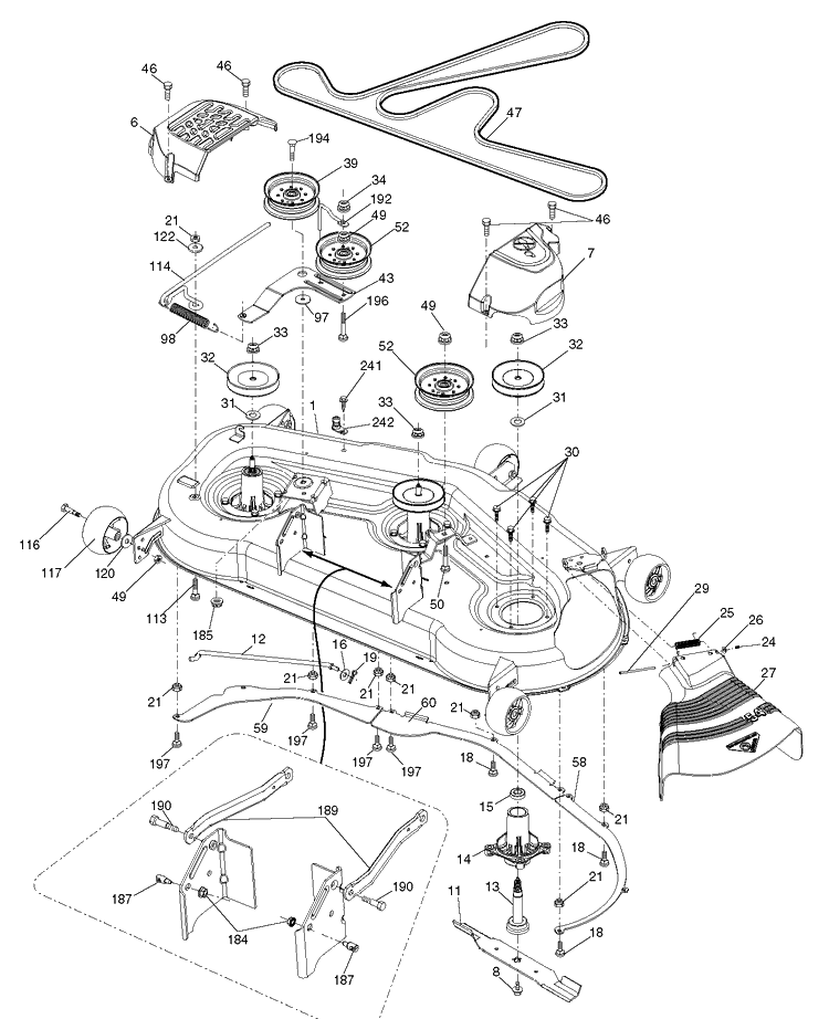 Mower Deck / Cutting Deck Diagram and Parts List for LGT2654 (96043014800)(2012-10) Husqvarna Lawn Tractor