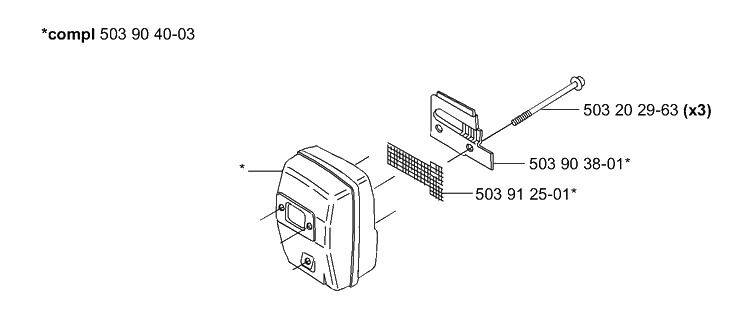 Muffler Diagram and Parts List for 225L 2000-10 Husqvarna Trimmer