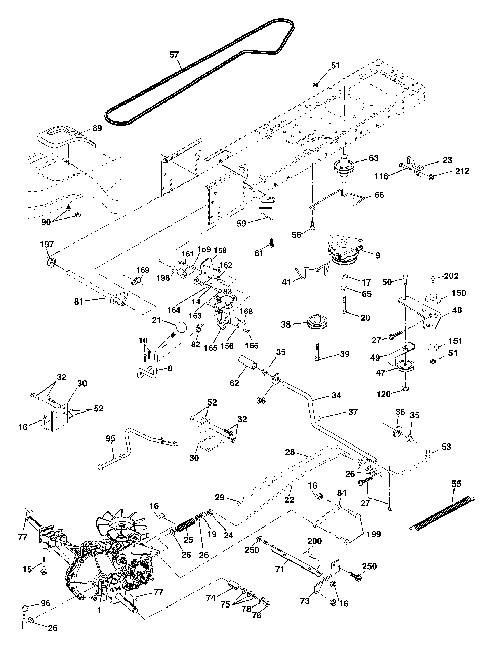 Drive Diagram and Parts List for YTH1848XP (954567260-D)(2001-12) Husqvarna Lawn Tractor