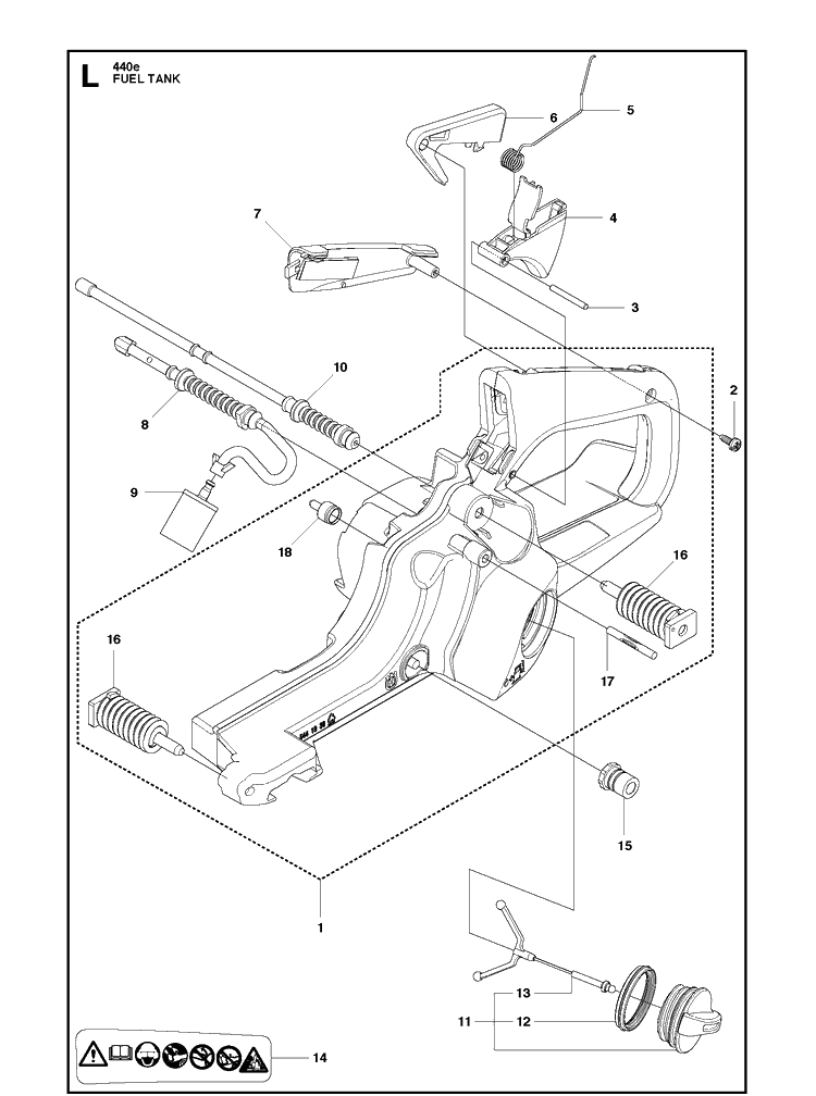 Fuel Tank Diagram and Parts List for 440E 2011-05 Husqvarna Chainsaw
