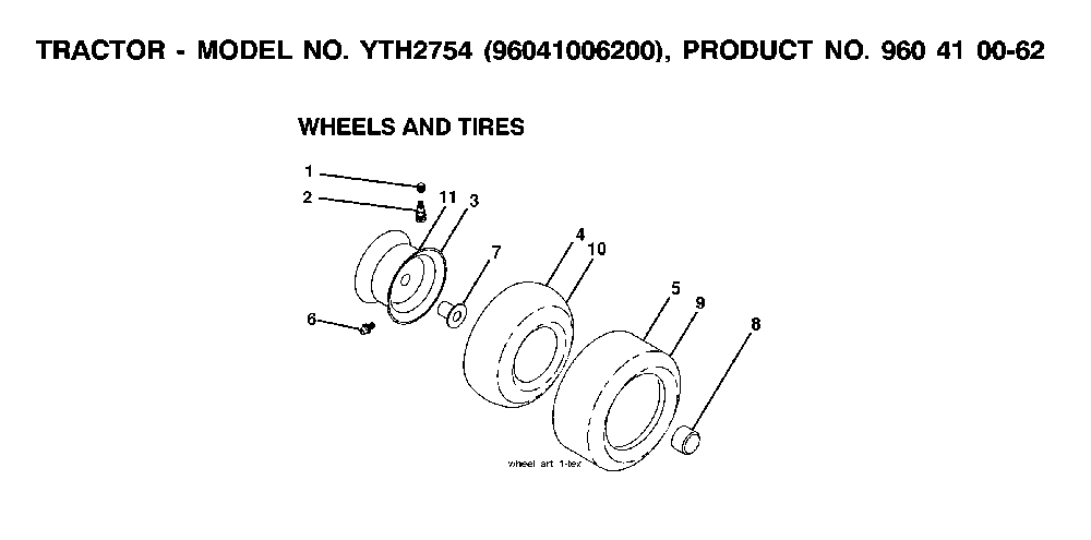 Wheels And Tires Diagram and Parts List for YTH2754TWIN (96041006200, 960410062)(2007-04) Husqvarna Lawn Tractor