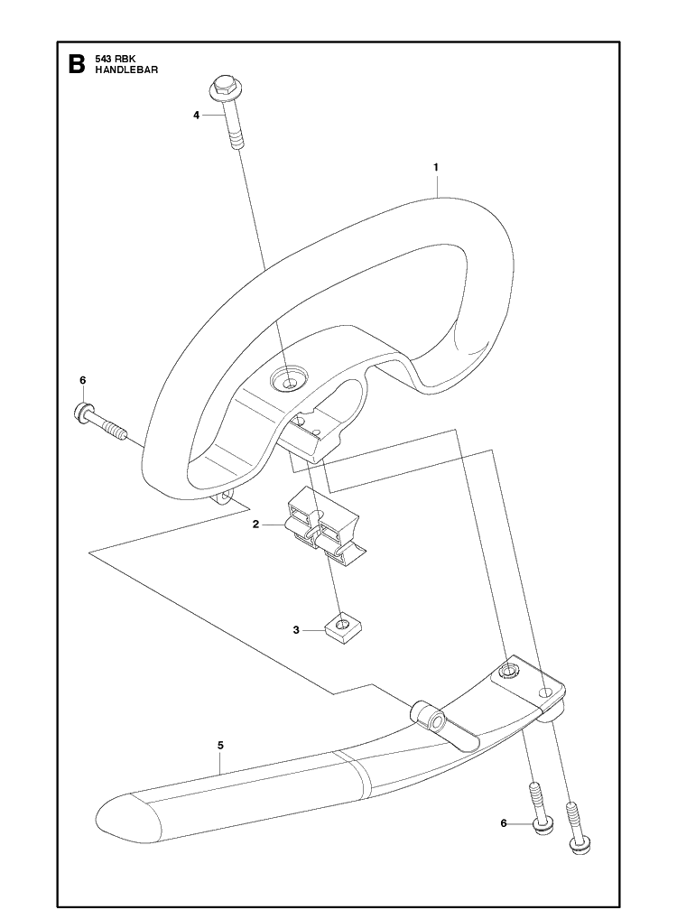 Handle Diagram and Parts List for 543RBK 20130500001-20182200000 Husqvarna Brush Cutter