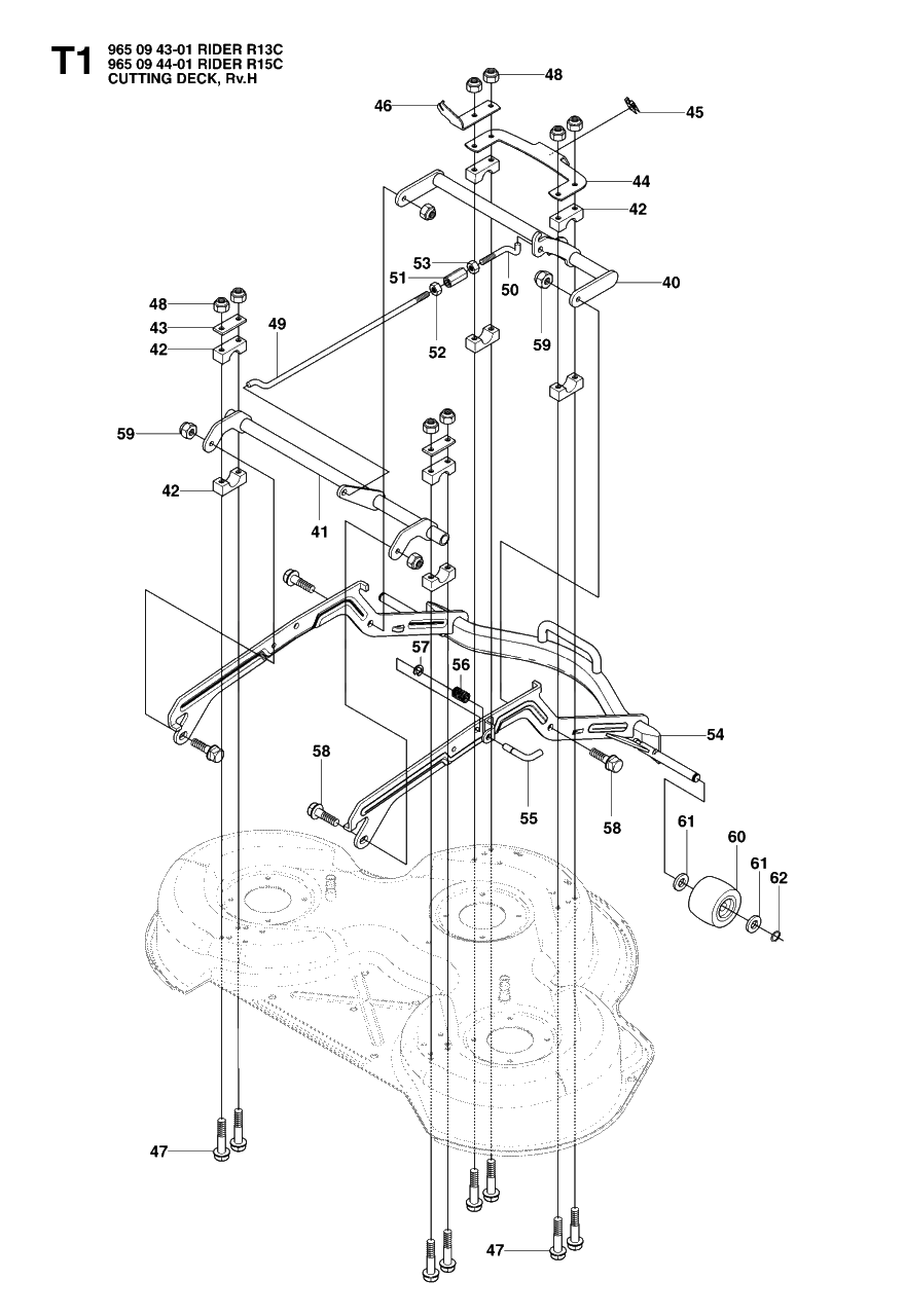 Mower Deck / Cutting Deck 2 Diagram and Parts List for R15C (965094401)(2007-01) Husqvarna Lawn Tractor