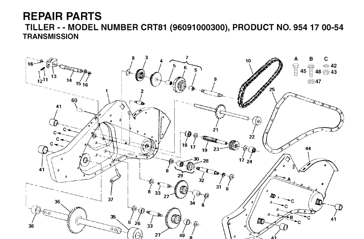 Transmission Diagram and Parts List for CRT81 (96091000300)(2005-01) Husqvarna Cultivator