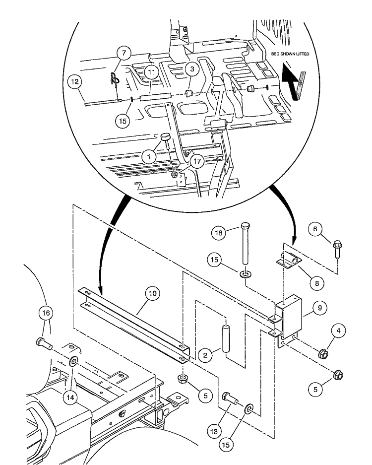 Bed Hinge Diagram and Parts List for HUV4210GXP 2005-06 Husqvarna Lawn Tractor