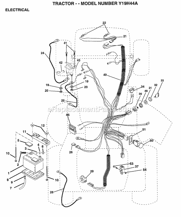 Electrical Diagram and Parts List for Y19H44A 1995 Husqvarna Lawn Tractor