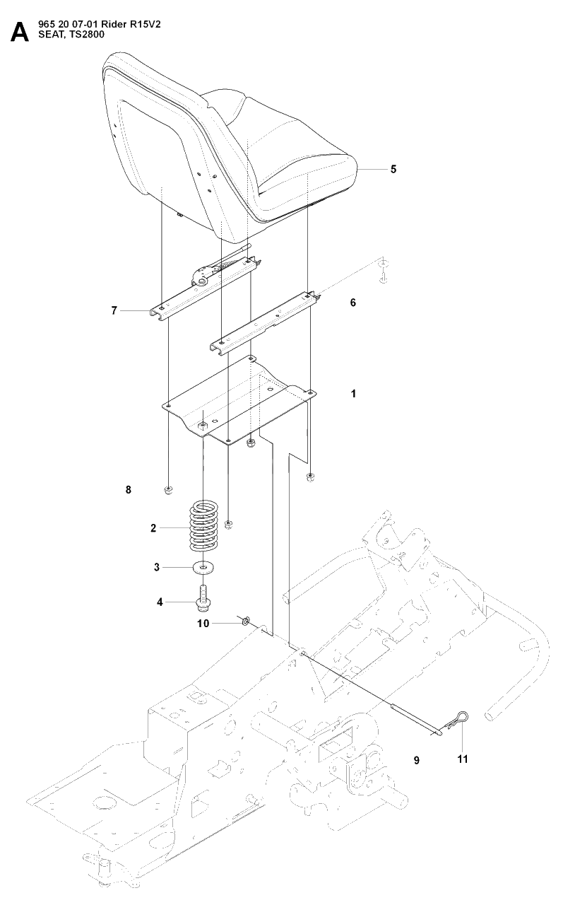 Seat Diagram and Parts List for R15-V2 (965200701)(2008-01) Husqvarna Lawn Tractor