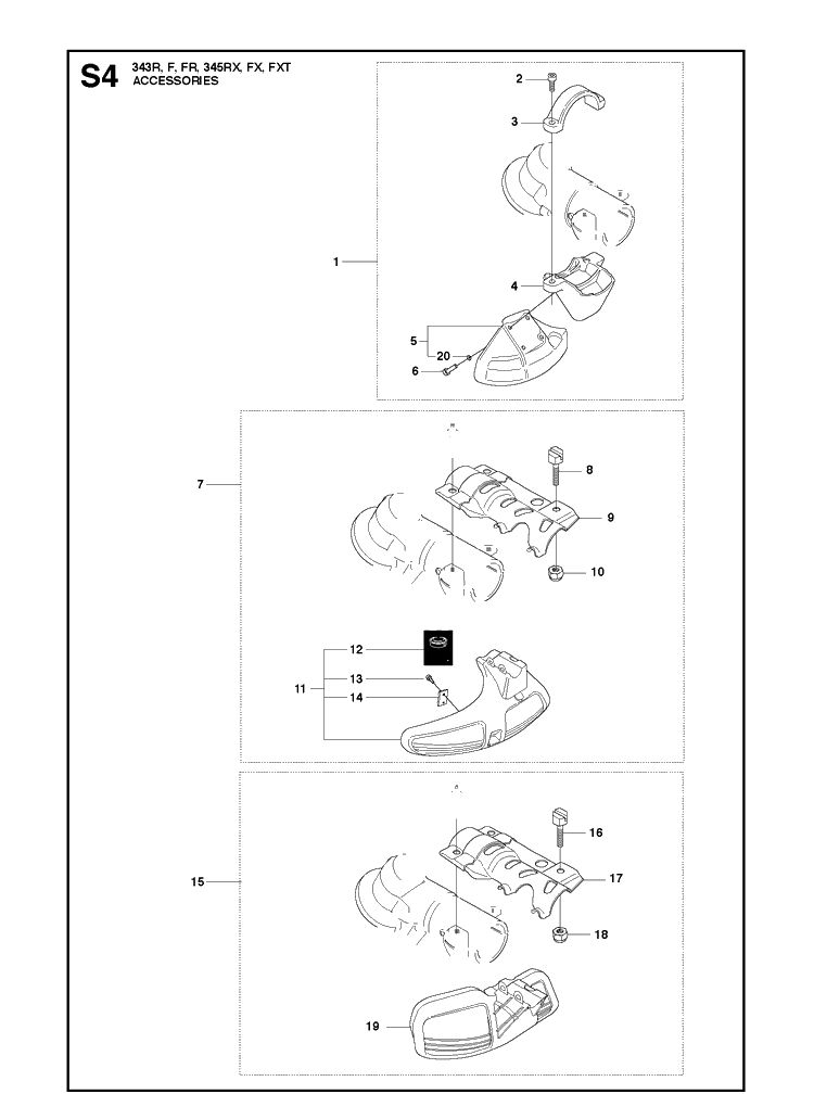 Accessories Diagram and Parts List for 343F  Husqvarna Brush Cutter