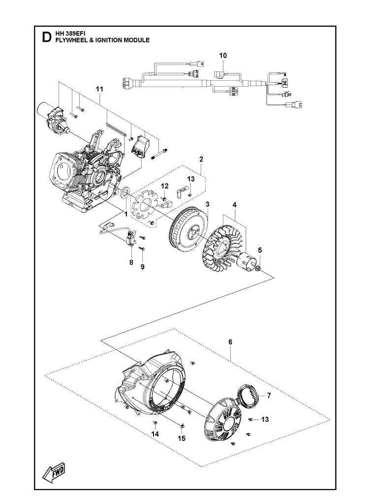 Flywheel And Ignition Module Diagram and Parts List for 598610401 2021-07 Husqvarna Engine