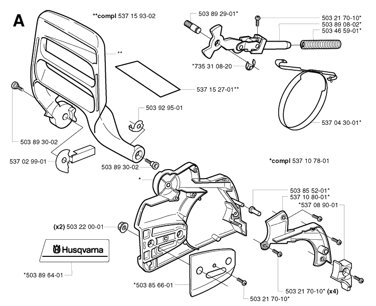 Chain Brake Diagram and Parts List for 359 20031400001-20041800000 Husqvarna Chainsaw