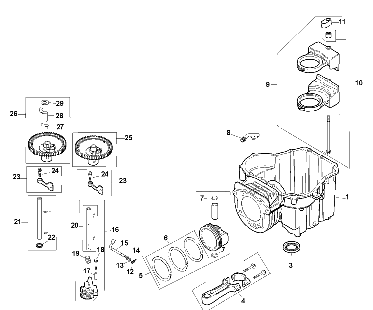 Crankcase Diagram and Parts List for SV590-0007 2005-01 Husqvarna Engine