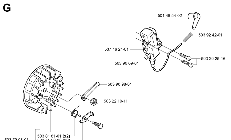 Ignition System Diagram and Parts List for 334T 20031800001-20034400000 Husqvarna Chainsaw