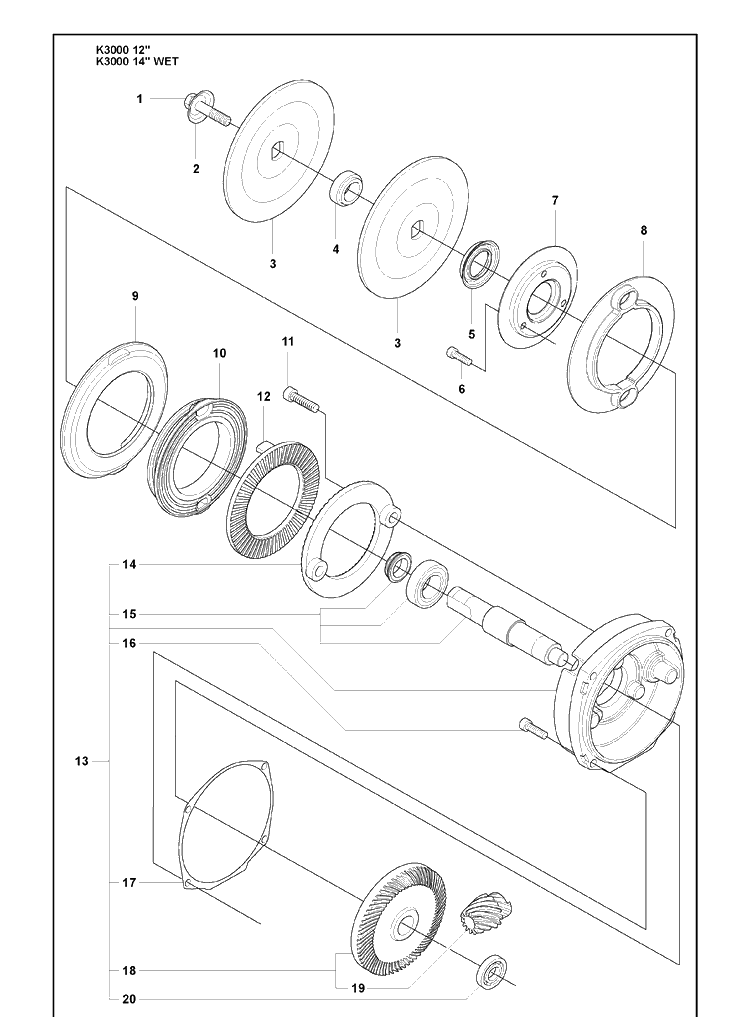 Gear Set And Flange Washer Diagram and Parts List for K3000 2009-03 Husqvarna Lawn Tractor Accessories