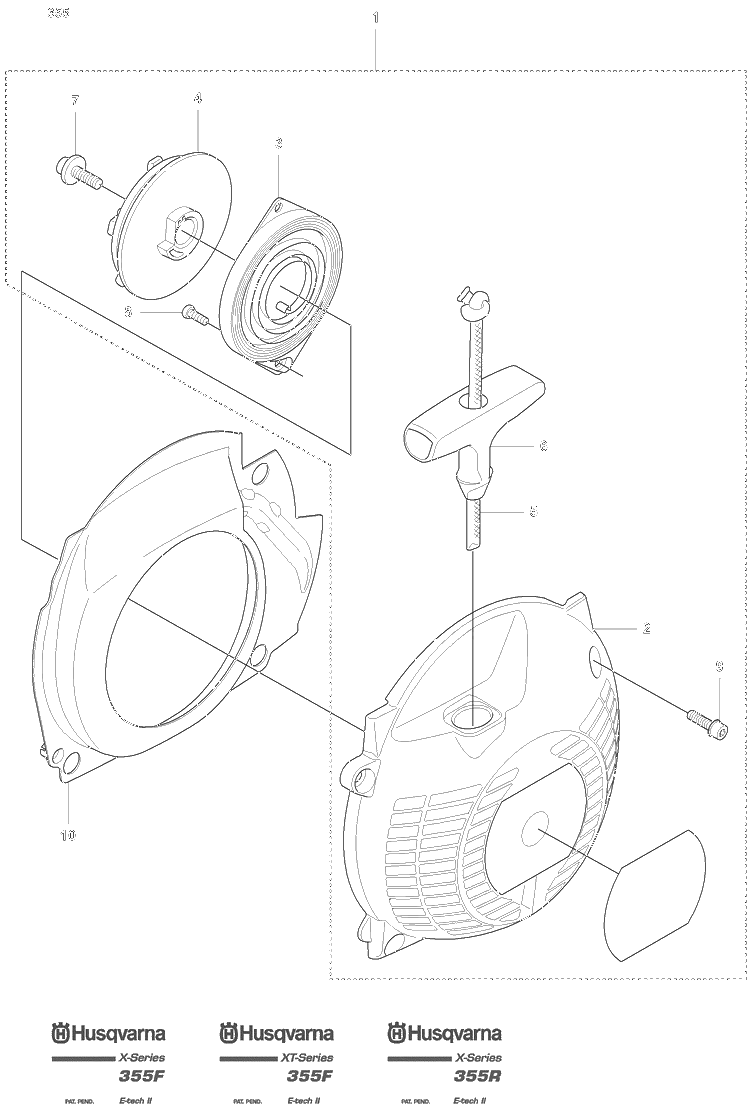 Starter Diagram and Parts List for 355 2007-07 Husqvarna Brush Cutter