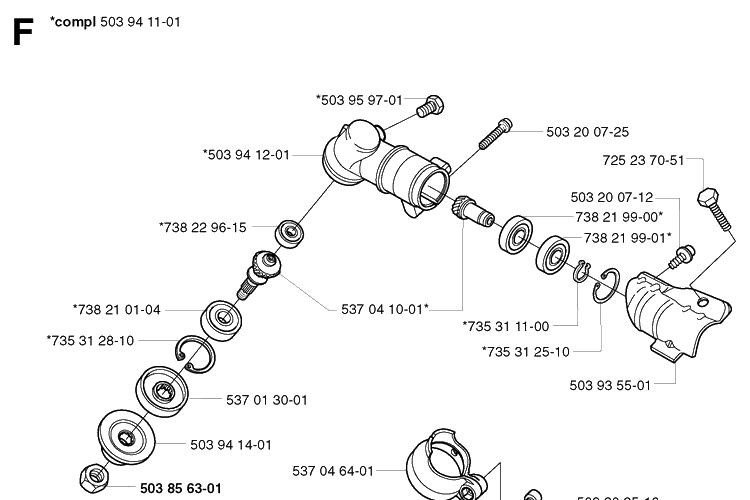 Bevel Gear Diagram and Parts List for 326C 20020500001-20023100000 Husqvarna Edger