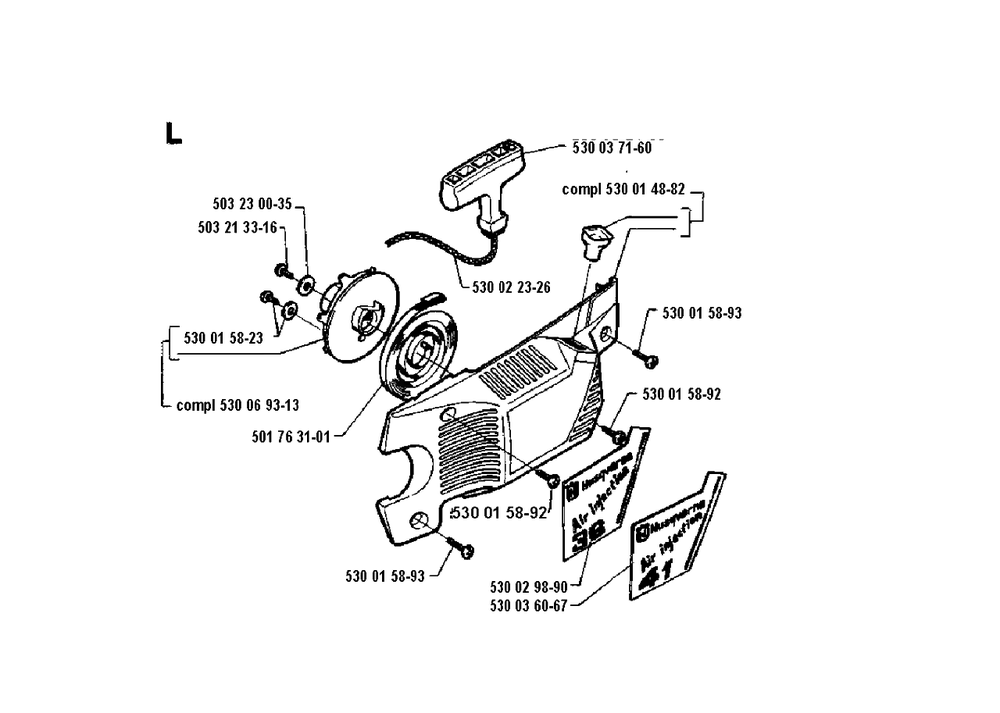 Starter Diagram and Parts List for 36 19941800001 & Above Husqvarna Chainsaw
