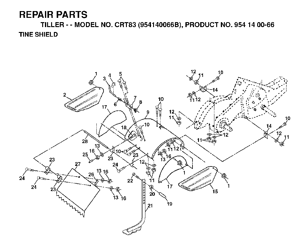 Tine Shield Diagram and Parts List for CRT83 (954140066B)(1999-04) Husqvarna Tiller