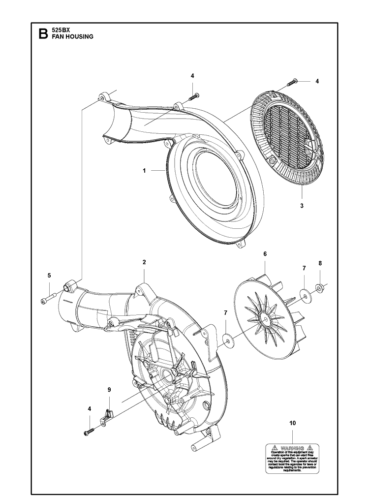 Housing Diagram and Parts List for 525BX  Husqvarna Leaf Blower / Vacuum