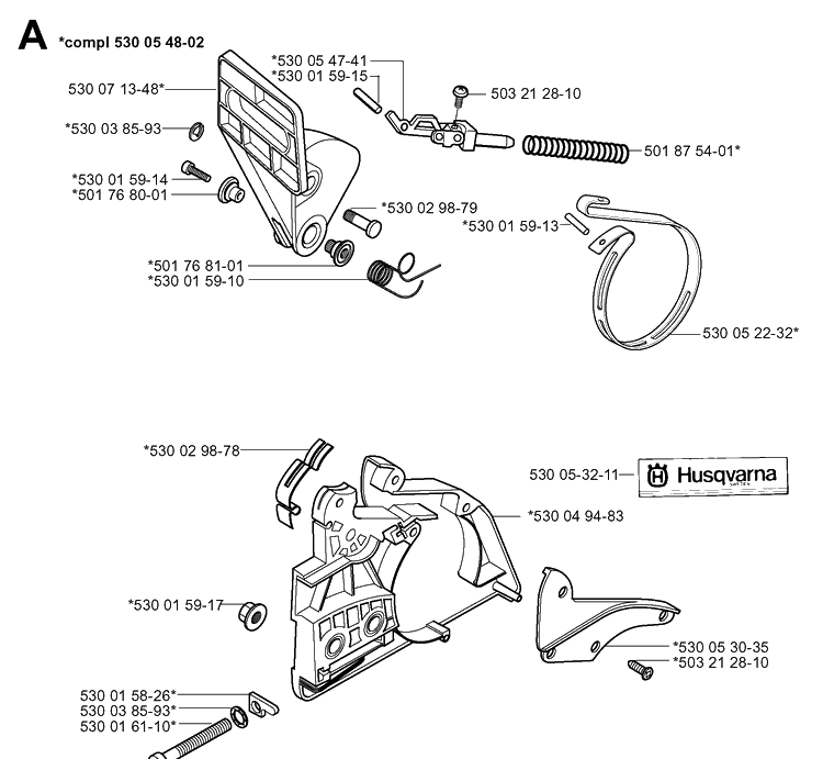 Chain Brake Diagram and Parts List for 141 20013500001-20030100000 Husqvarna Chainsaw