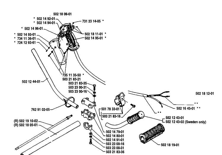 Pole Assembly Diagram and Parts List for 25RD 1989-10 Husqvarna Brush Cutter