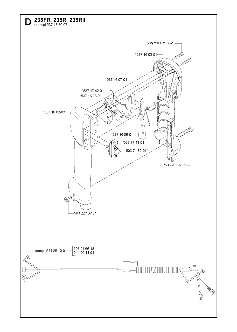 Handle And Controls 2 Diagram and Parts List for 232R 20144900001 & Above Husqvarna Trimmer