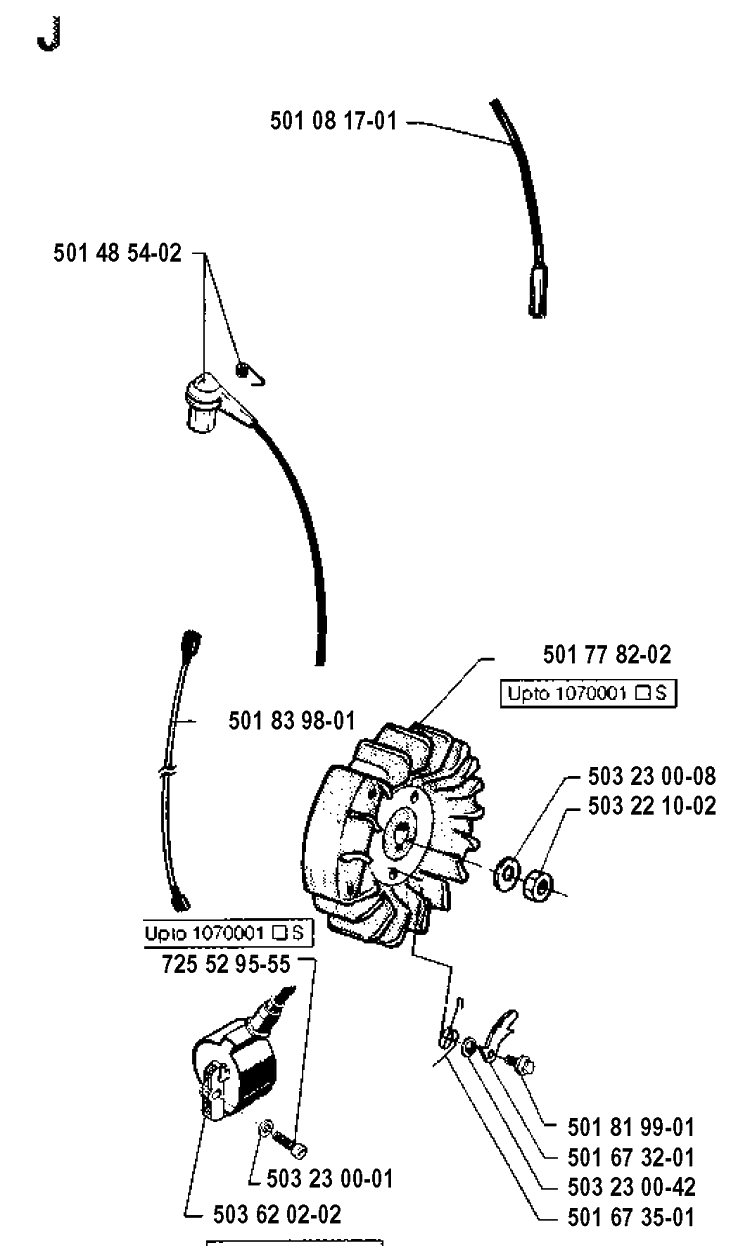 Ignition System Diagram and Parts List for 61 19910900001-19933600000 Husqvarna Chainsaw