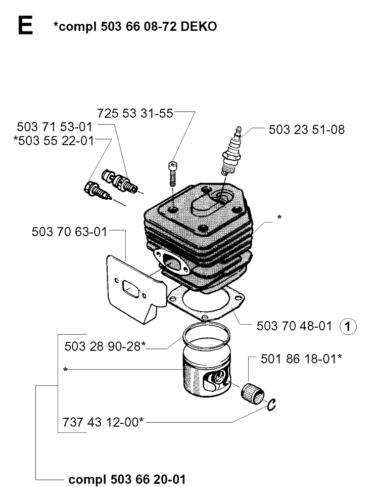Cylinder Piston Diagram and Parts List for 257 19980900001-19992300000 Husqvarna Chainsaw