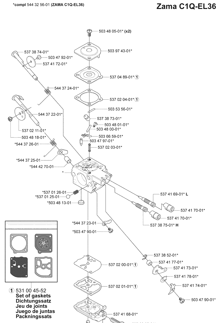 Carb Parts Diagram and Parts List for 335FR 2008-09 Husqvarna Brush Cutter