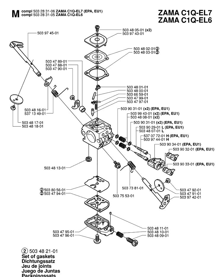 Carburetor Details Diagram and Parts List for 55 (RANCHER)(20060600001-20070500000) Husqvarna Chainsaw