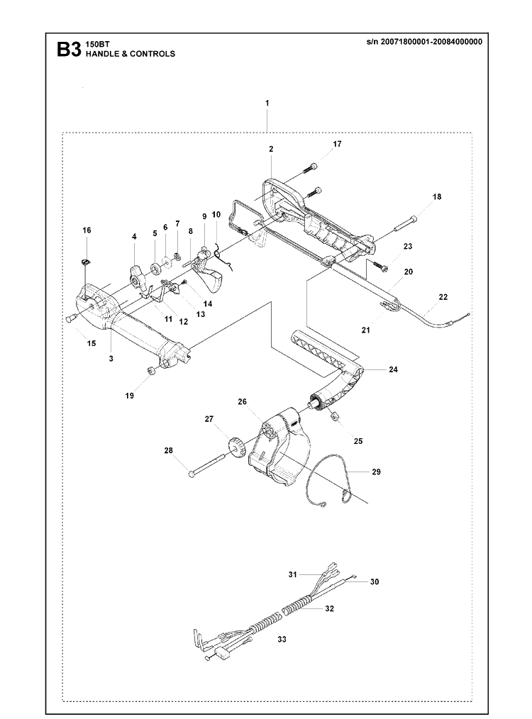 Handle And Controls Diagram and Parts List for 150BT  Husqvarna Leaf Blower / Vacuum