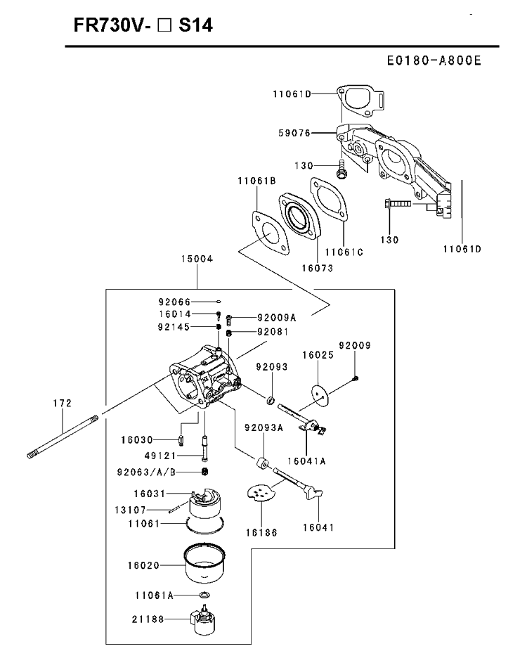 Carburetor Diagram and Parts List for FR730V-AS14 2018-11 Husqvarna Engine