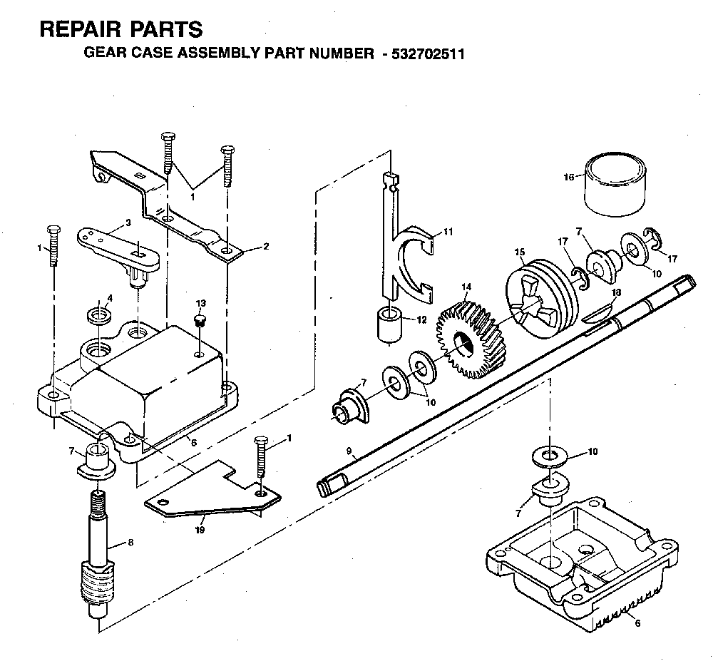 Gear Case Diagram and Parts List for 56SF (954140035, 532702511)(1996-10) Husqvarna Lawn Mower