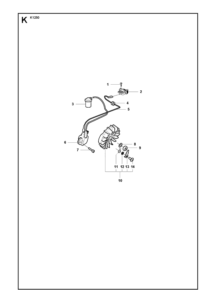 Ignition System Diagram and Parts List for K1250 2008-01 Husqvarna Lawn Tractor Accessories