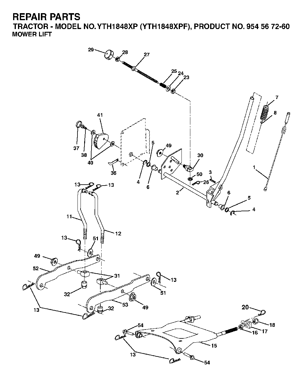 Mower Lift / Deck Lift Diagram and Parts List for YTH1848XPF (954567260)(2003-06) Husqvarna Lawn Tractor