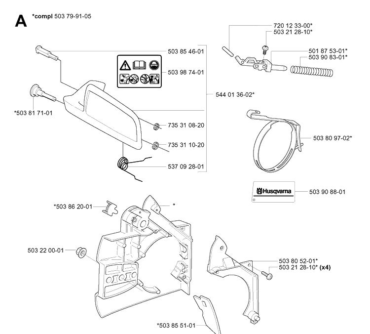 Chain Brake Diagram and Parts List for 334T 20060100001-20063600000 Husqvarna Chainsaw