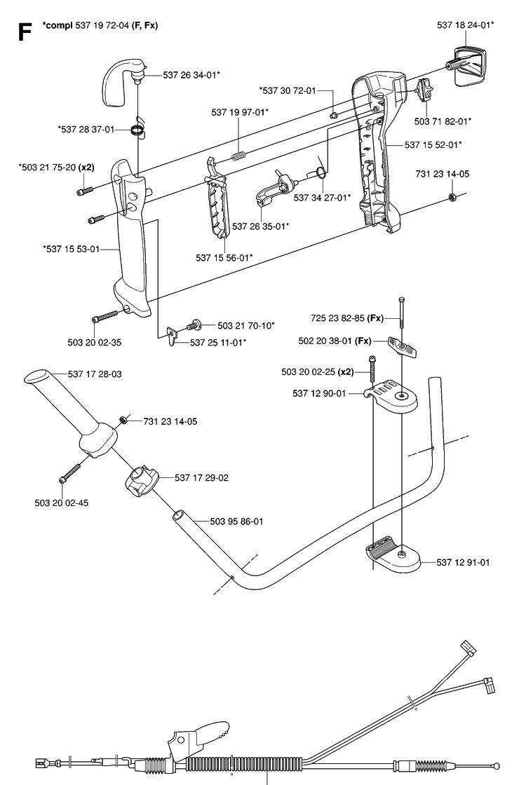 Handle And Controls 3 Diagram and Parts List for 343R 20064000001-20103600000 Husqvarna Brush Cutter